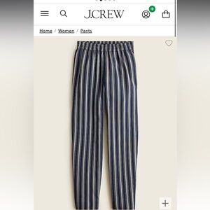 NWT J. Crew drawstring pull-on blue striped pants size 16